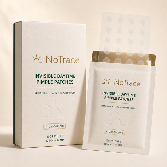 NoTrace 100-patch box and pouch with a sheet of daytime patches