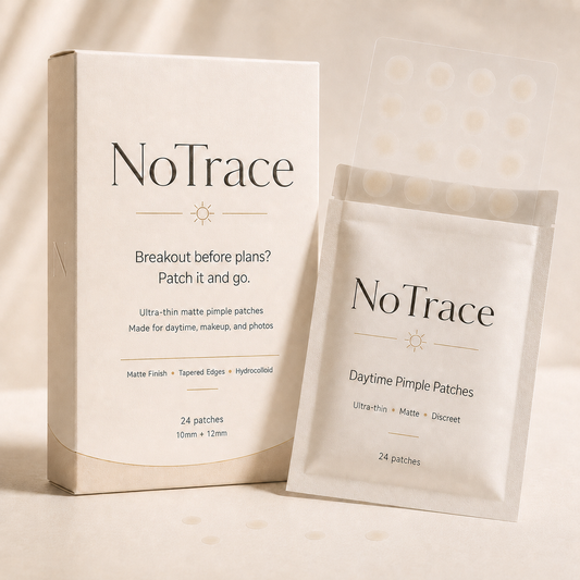 NoTrace daytime pimple patches box and pouch product photo